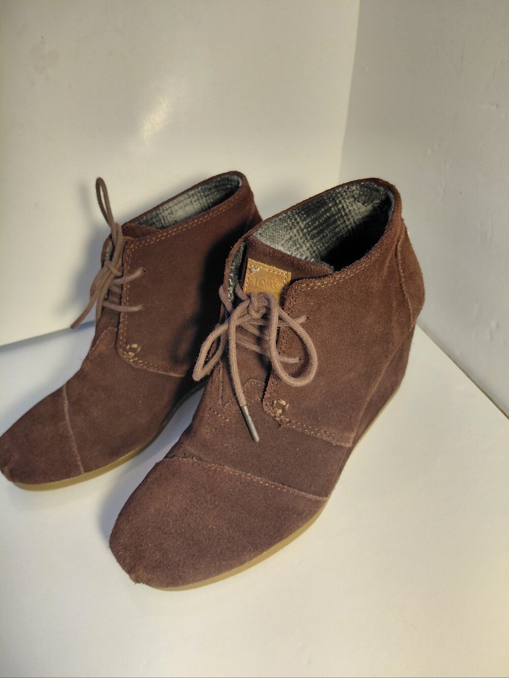 Toms Brown Suede Lace-Up Wedge Booties